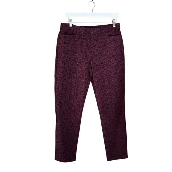 New Weekend by Susan Graver Ava Slim Leg Burgundy Geometric Print Pants Sze M - Picture 2 of 13